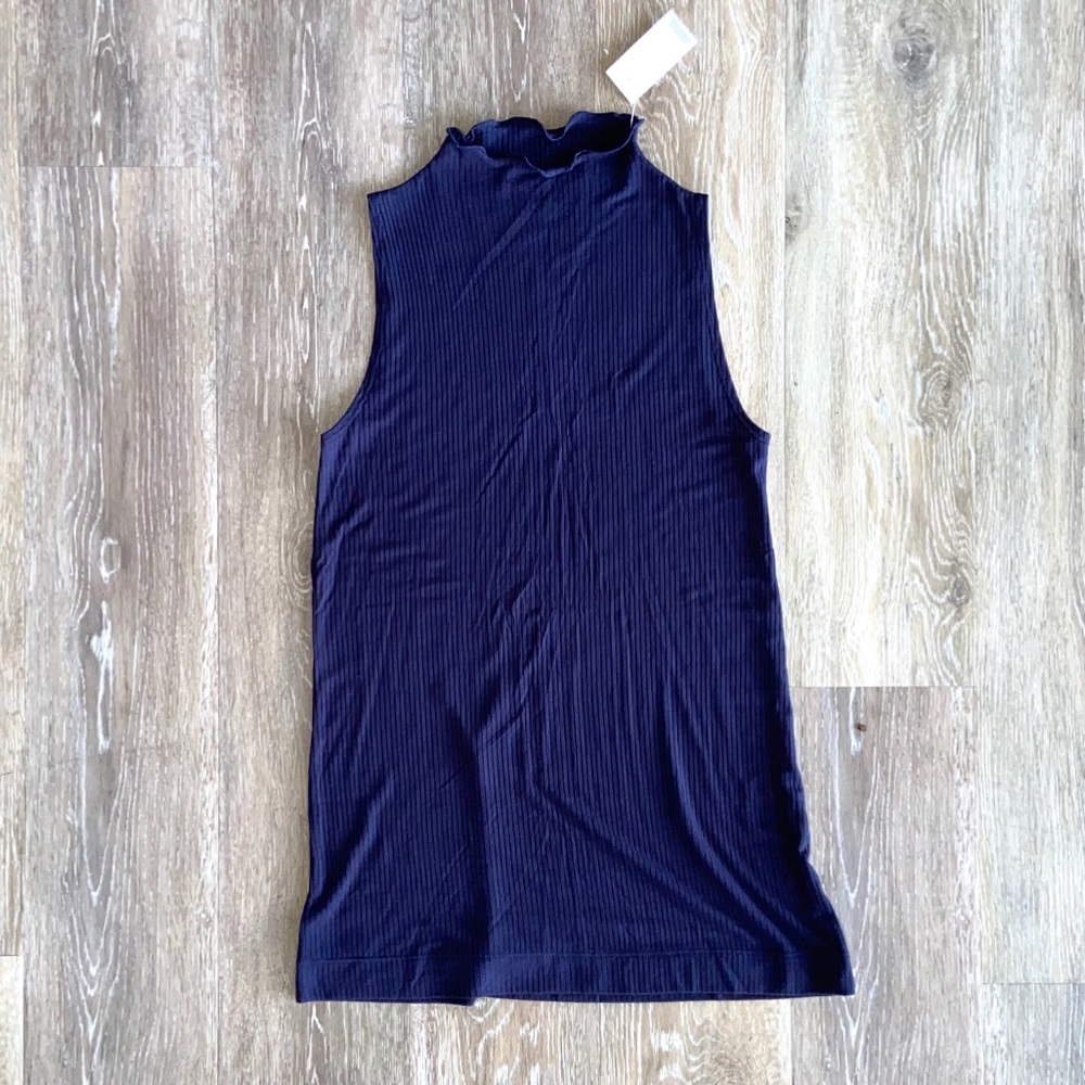 NEW Loft Navy Blue Ruffle Mock Turtleneck Tank
